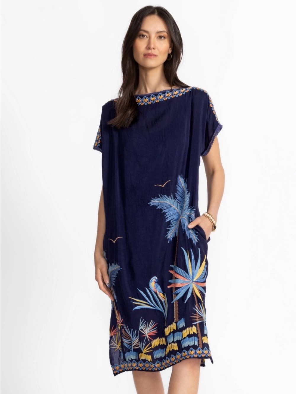 Johnny Was Palm Beach Embroidered Midi Shift Dress